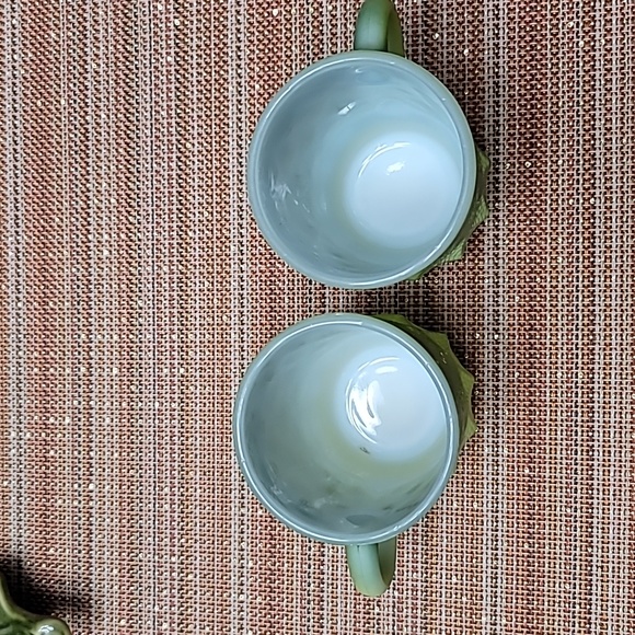 Fire King Green Kimberly Mug Diamond Point, set of two. - Picture 2 of 3